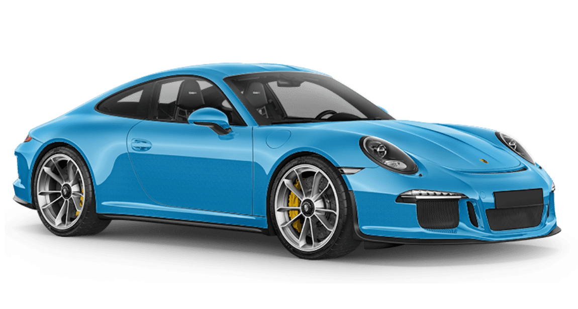 Blauer Kompaktwagen mit schwarzen Details.