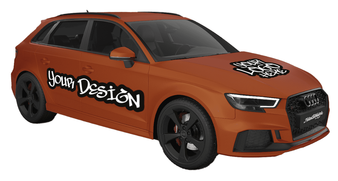 Gelber SUV mit "Your Design" Logo an der Seite und schwarzen Felgen.